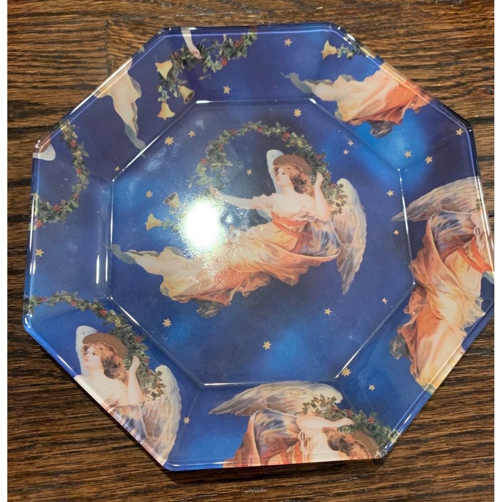 Vintage 1995 Arcoroc Midnight Angel Blue Octagon Plate Decorative Hand Painted
